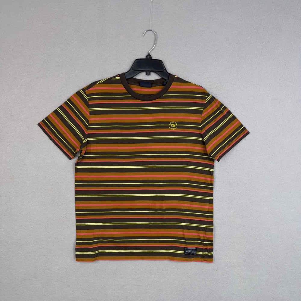Scotch & Soda Shirt Mens Medium Colorful Stripe Logo Crewneck Cotton Tee Boxy