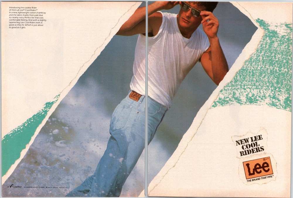 Lee Jeans New Lee Cool Riders - 2 Page Vintage 1987 Print Ad Ephemera
