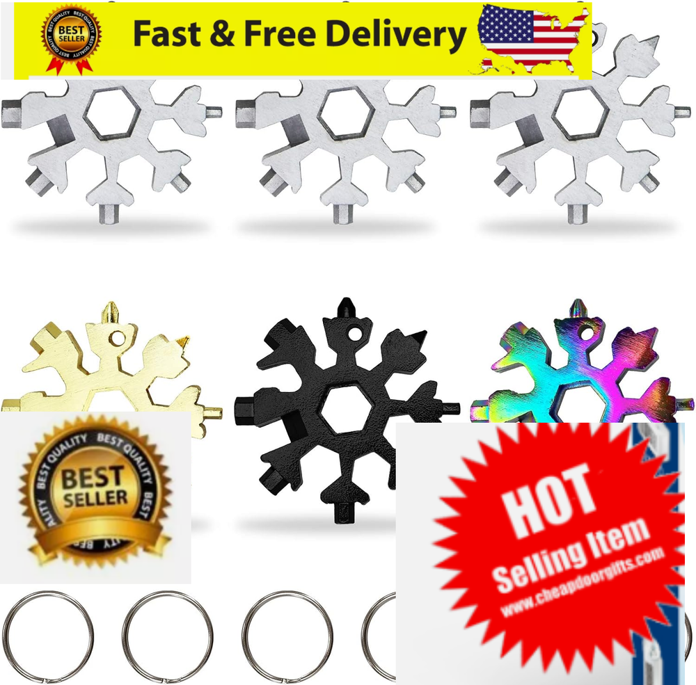 6-in-1 Snowflake Multitool – 18 Functions with Wrench and Bottle Opener – 6 Pack