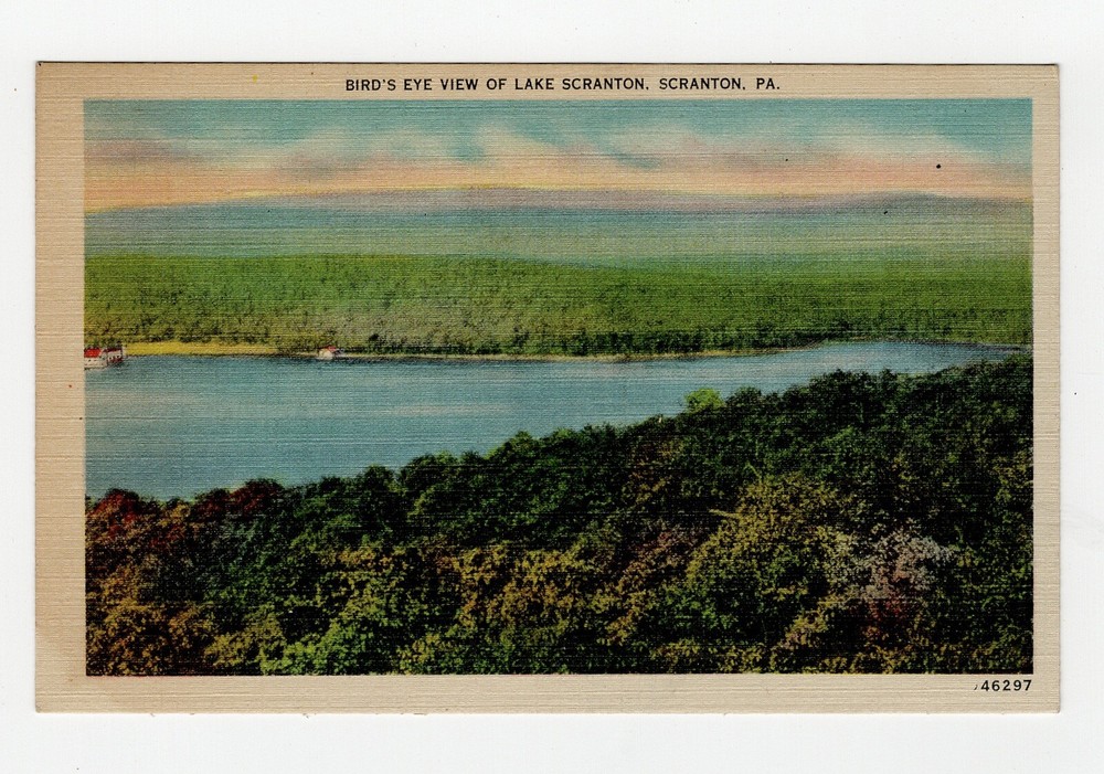 VTG White Border Bird’s Eye View Of Lake Scranton, Scranton, Pennsylvania