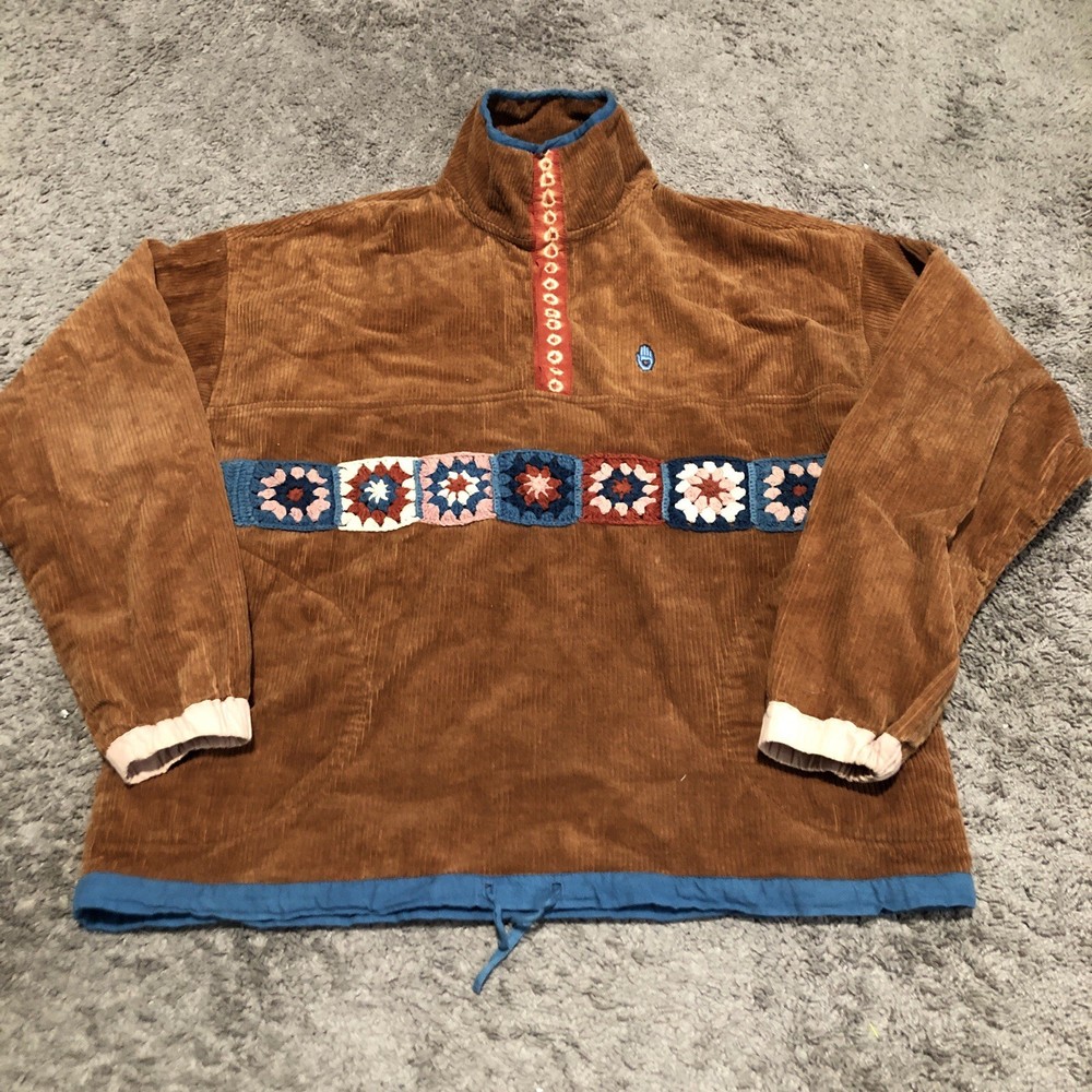 Story MFG Polite Pullover Men’s Size L Brown Corduroy Jacket Organic Crochet