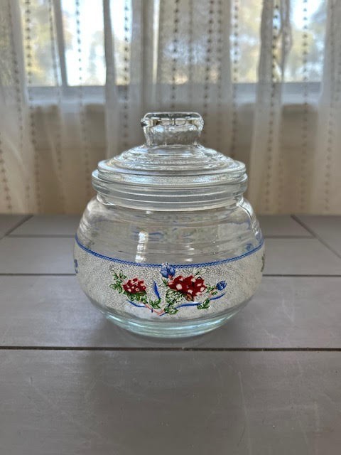 Vintage KIG Indonesia Glass Canister Apothecary Jar w/ Lid Floral Design