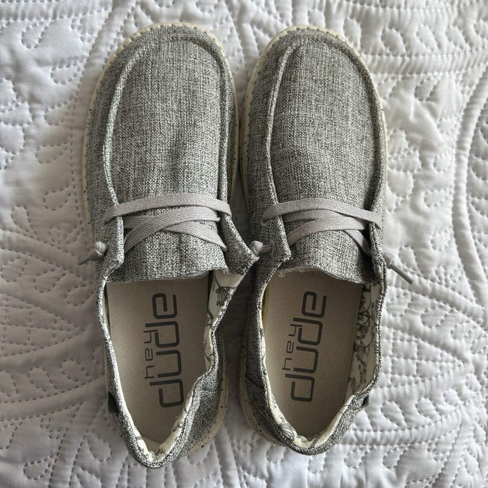 Hey Dude Wendy Women's Linen Iron Grey Casual Slip-On Size 8