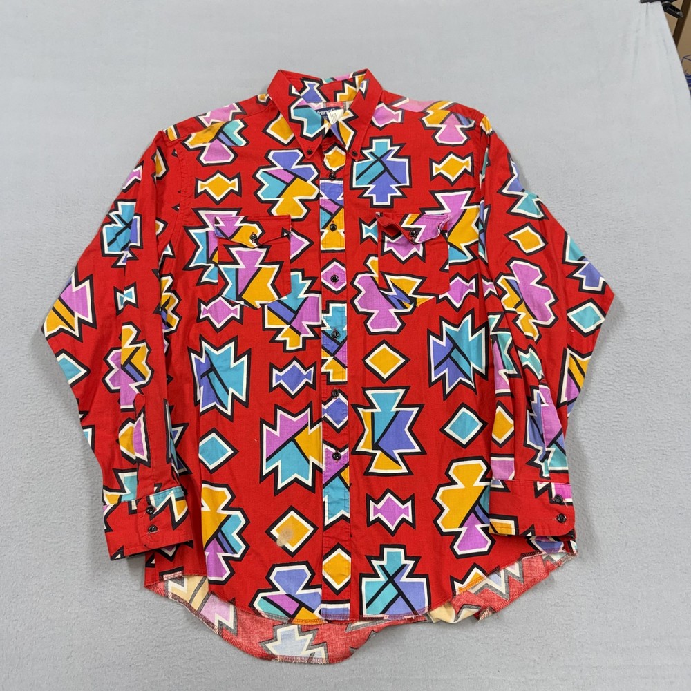 Vintage Wrangler Shirt Mens XL Multicolor Aztec Western button Brush popper