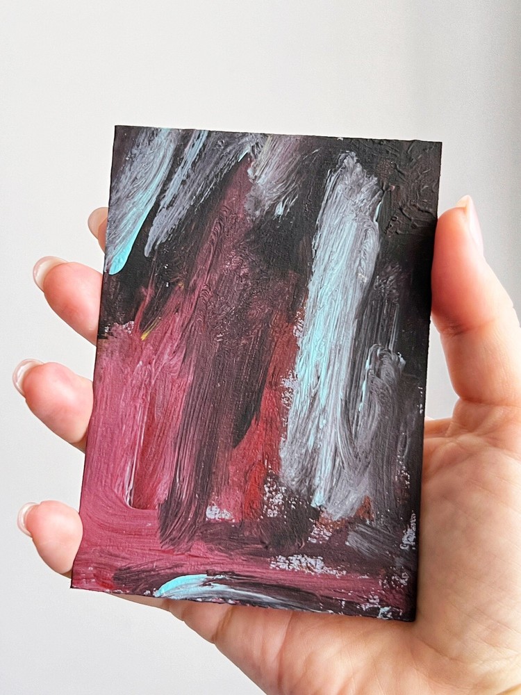 Miniature Abstract Contemporary Acrylic Painting Small Artwork Perfect for Bookshelf Decor