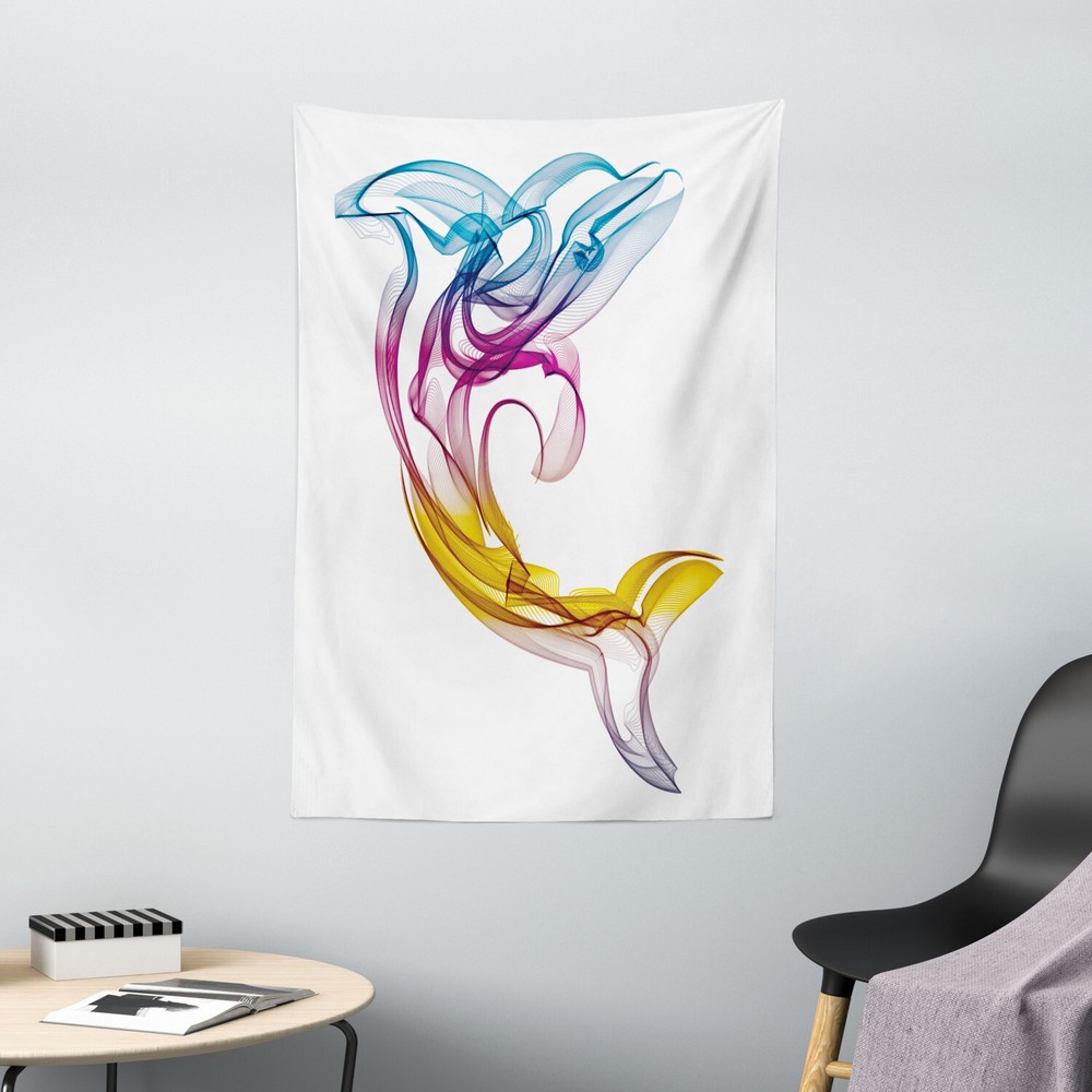 Abstract Art Tapestry Aquatic Dolphin Print Wall Hanging Decor-image