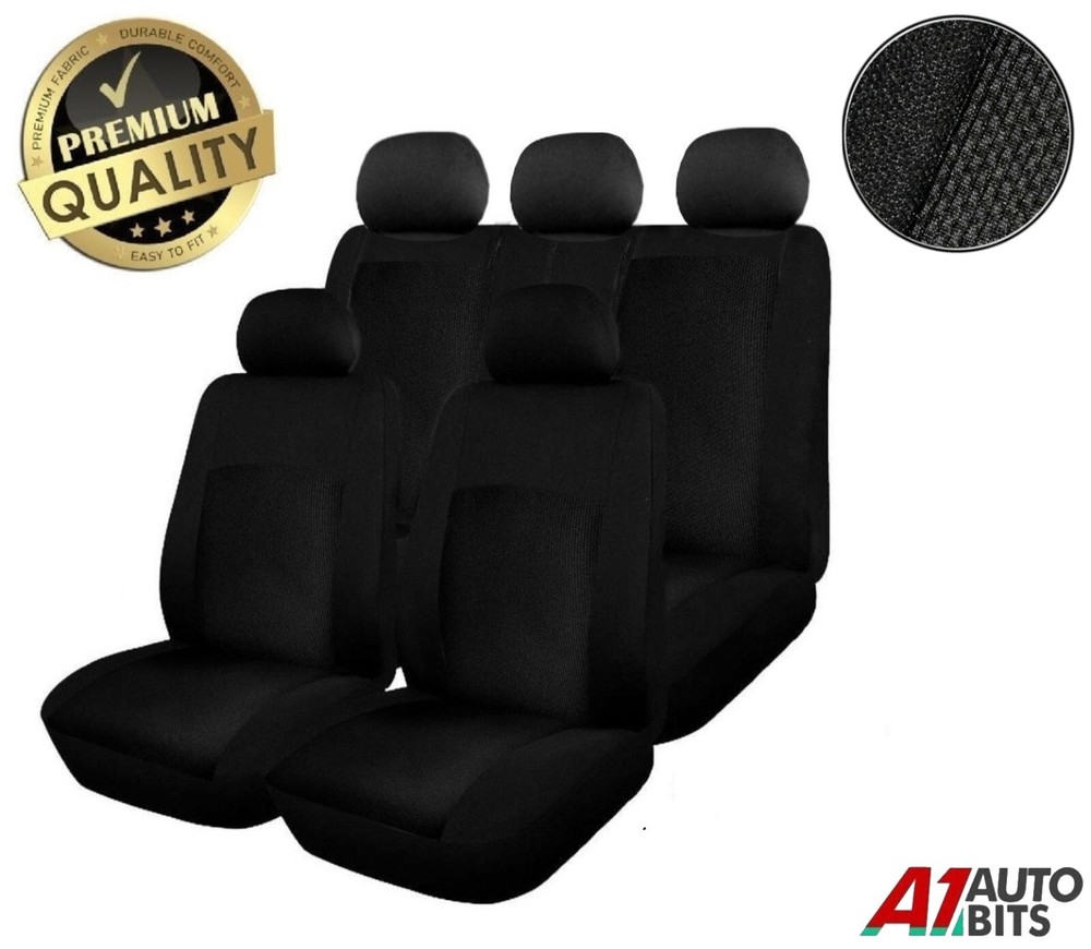 Premium Black Fabric Car Seat Covers Full Set for Peugeot 207 307 407 508