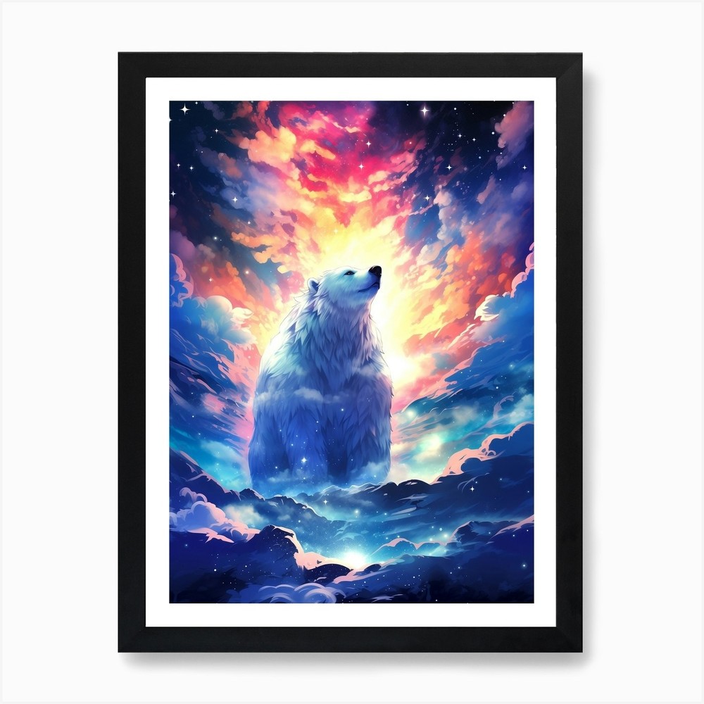 Polar Bear Sky Art Print Framed Wall Poster Canvas Picture  