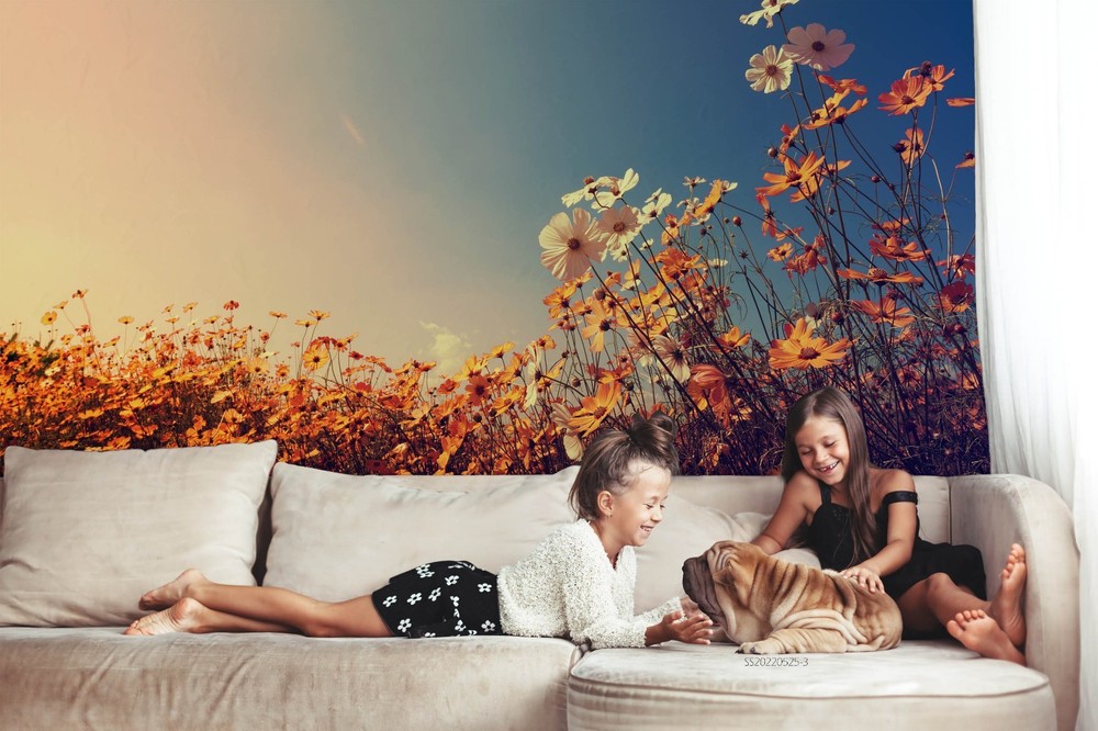 3D Flower Field Sky Landscape Wall Murals Wallpaper Murals Wall Sticker