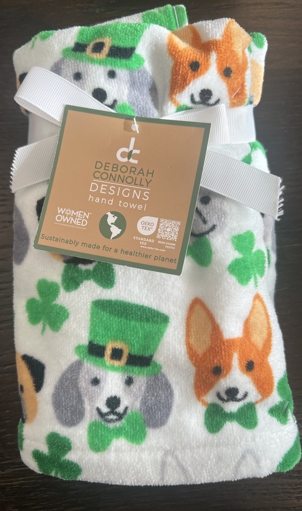 Deborah Connolly Hand Towel Set Of 2 Irish Shamrock St Patrick's Day Dogs Puppy