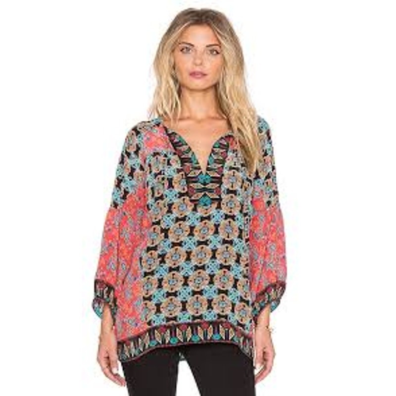 Tolani Tanya Blouse Women's XL Coral Paisley 100% Silk Long Sleeve Tie Neck
