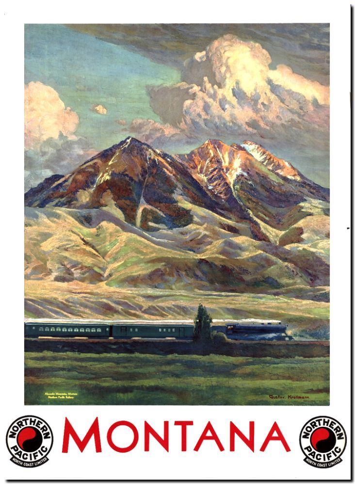 Cool Retro Travel Poster *FRAMED* CANVAS ART Montana USA train 16