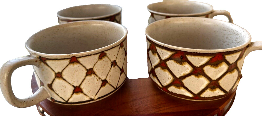 Vintage Handmade Stoneware Soup Cereal Bowls Set of 4 Speckled Countryware