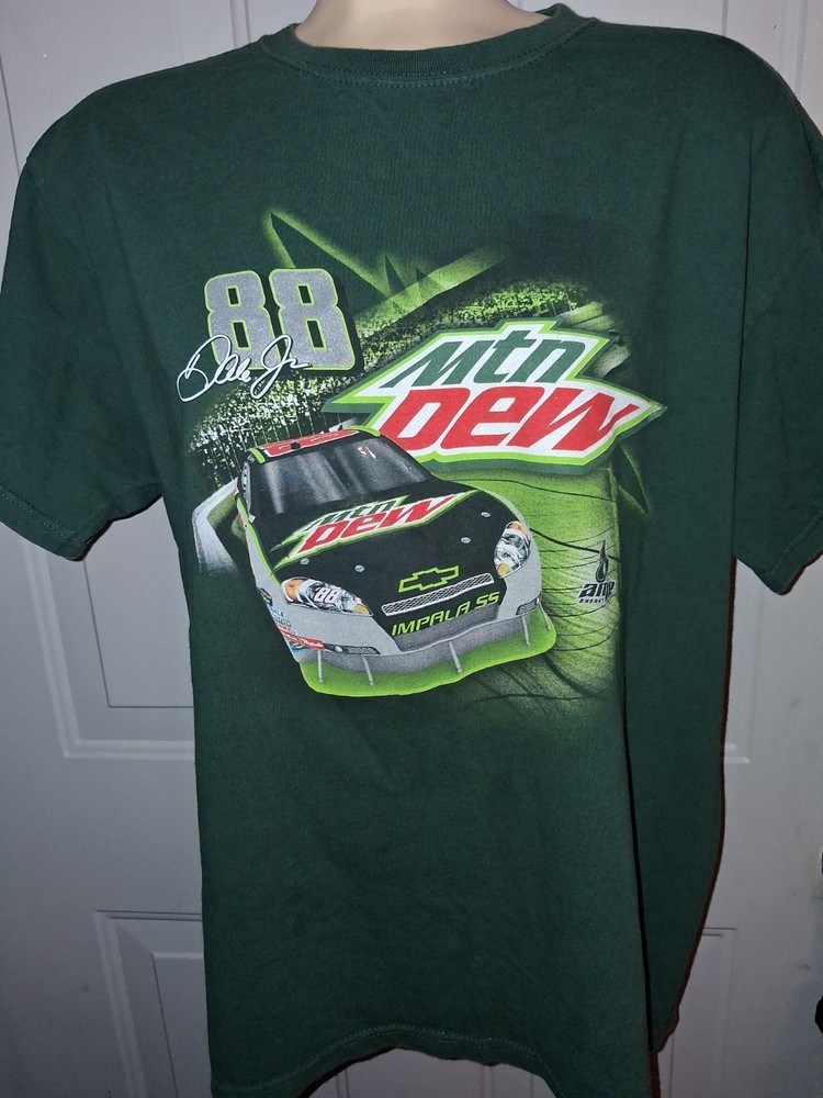 Dale Earnhardt Jr 88 NASCAR Shirt Mens Large Mountain Dew Amp Double Sided Green
