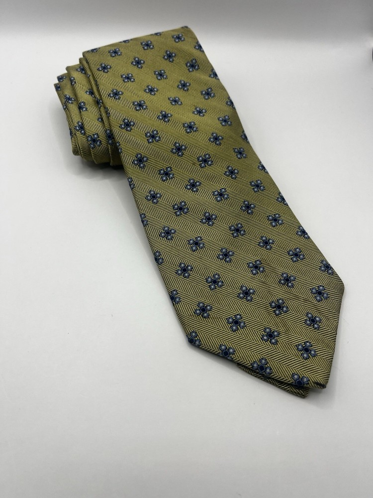 Brooks Brothers Tie Men's Necktie Green Strip Floral Geometric Silk Made USA VTG