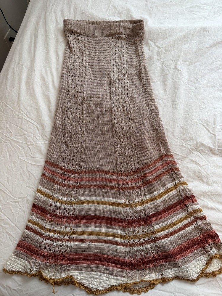Free People Knit Maxi Skirt Striped Crochet Accents Beige Red Yellow White XS