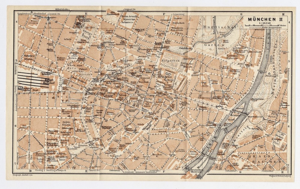 1929 Original Vintage Map Of Munich München Bavaria Bayern / Germany