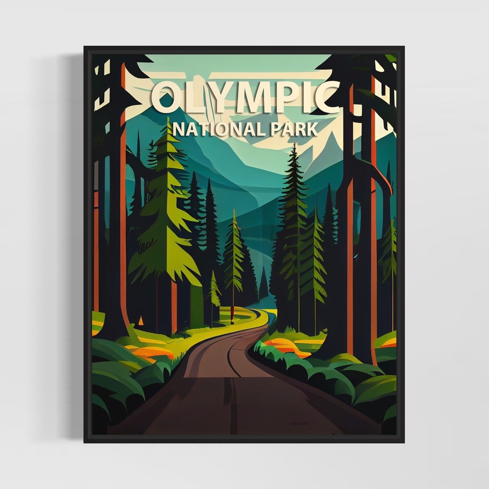 Olympic National Park Retro Art Print Olympic National Park Illustration
