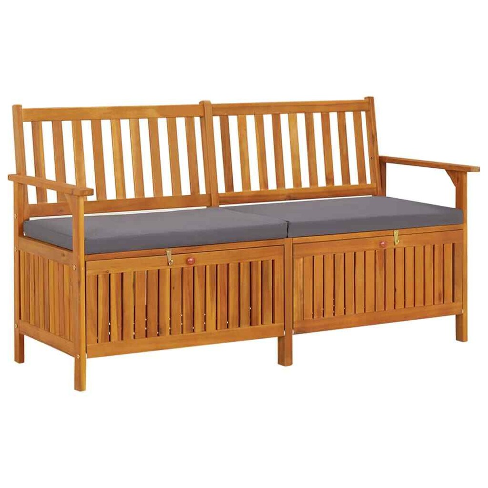 NNEVL 148 cm Acacia Wood Storage Bench with Cushion Seat-image