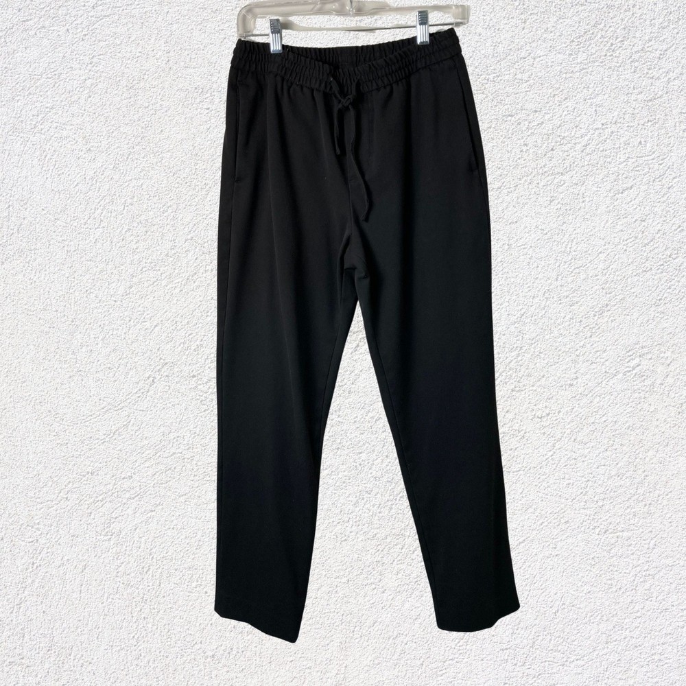 Zara Men M Black Elastic Waist Comfort Pants Minimalist Pull-On Trousers Lounge