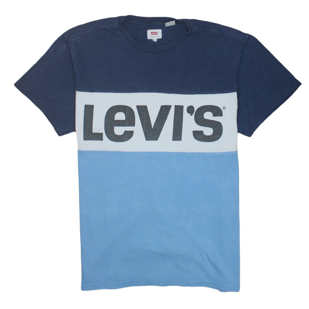 Levis Mens T Shirt Navy Blue Colorblock Cotton Big Logo Graphic Top M
