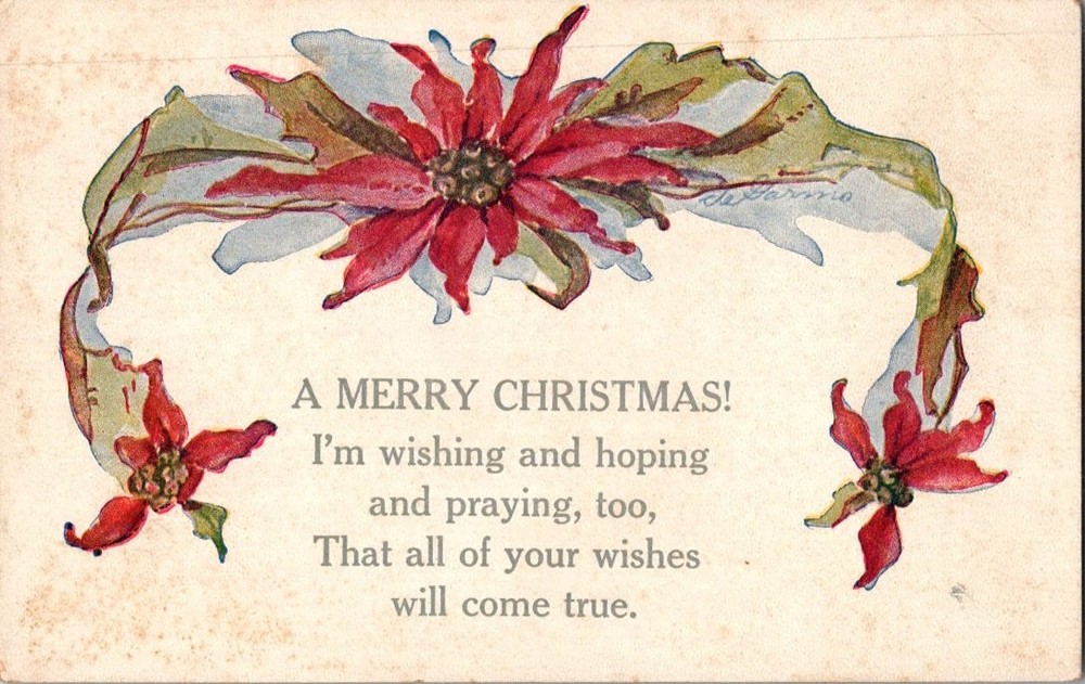 Vintage Christmas Postcard Poinsettia Garland De Sarris Holiday Greeting Art