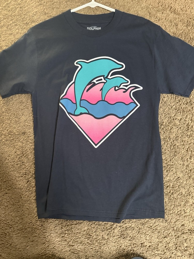 Pink Dolphin Men's Navy Graphic Logo Crew Neck Cotton T-Shirt Short Sleeve S