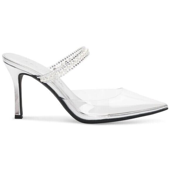Mateo by INC Clear Cindy Pointy Toe Stiletto Heel Mules Size 5.5
