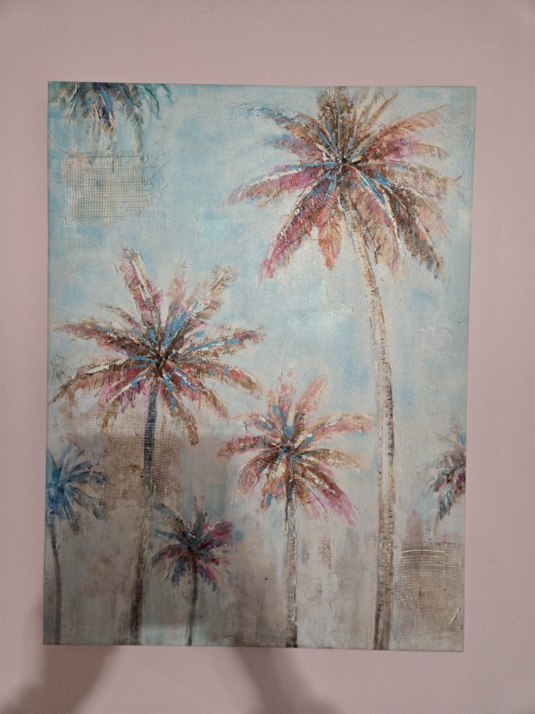 Palm Tree Canvas Wall Art Pink Blue Tan