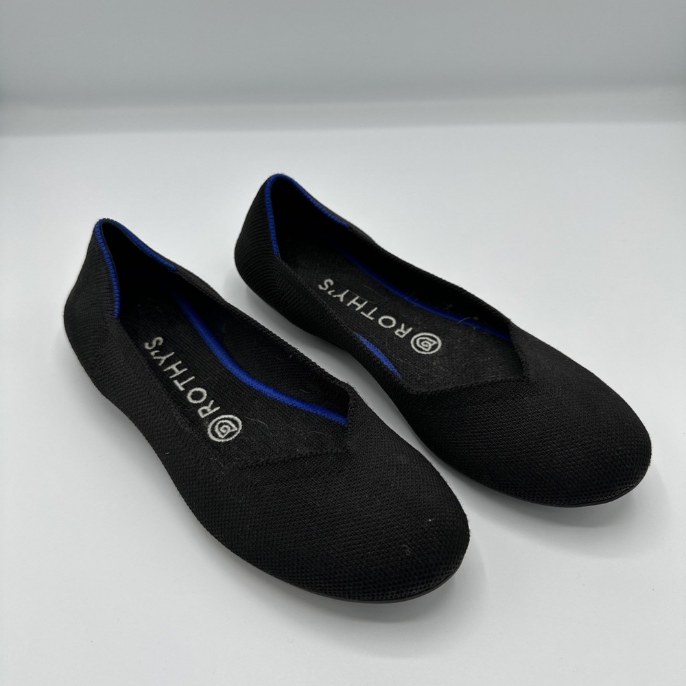 Rothys Black Slip On Washable Knit Size 7.5 Women Round Toe Comfort Neutral Flat