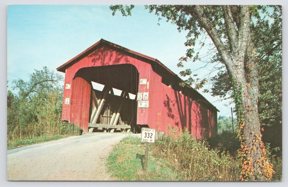 Bridge~Covered Bridge Over Sunday Creek Dover Ohio~Vintage Postcard
