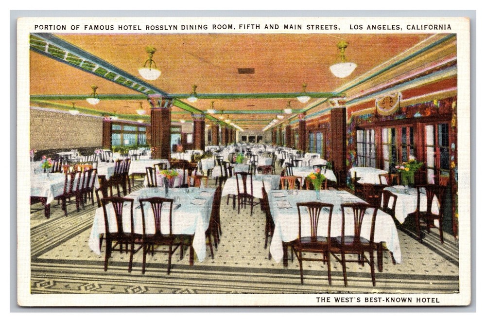Los Angeles California Portion of Hotel Rosslyn Dining Room Linen Postcard