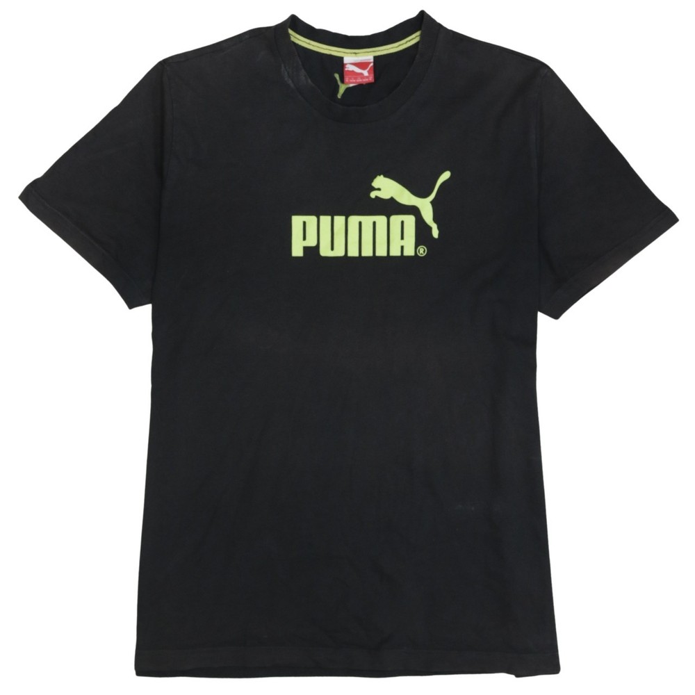 Puma Mens T Shirt Black Cotton Graphic Print Logo Chest Short Sleeve Top XL