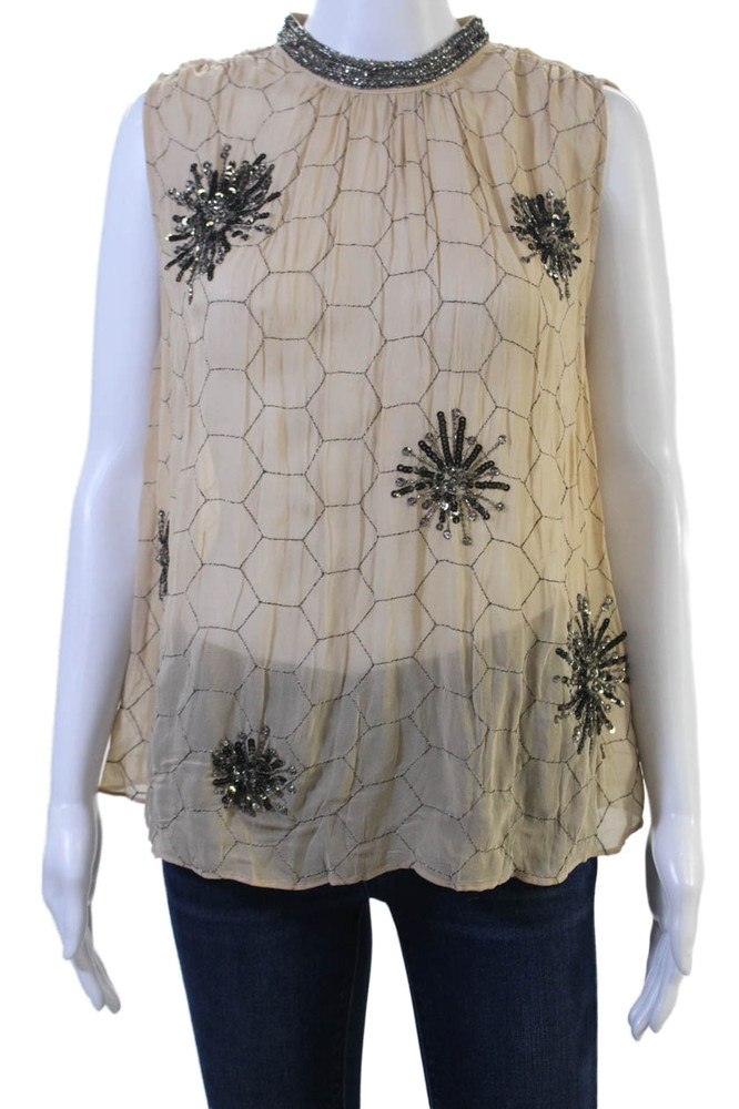 Zara Womens Sleeveless High Neck Geometric Bohemian Polyester Blouse Size SFree Shipping in US $100+ Orders | $6.95 Orders Below