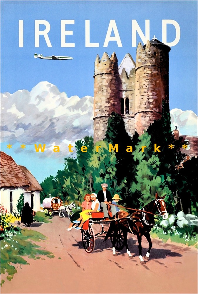 Ireland 1950 The Emerald Isle Vintage Poster Print Travel Castles Cottages