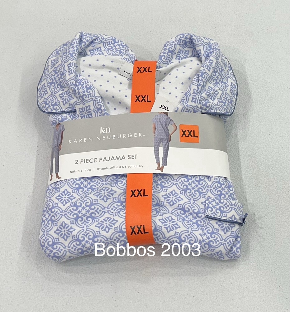Karen Neuburger Women's 2-Piece Natural Stretch Pajama Set, Blue, Size XXL