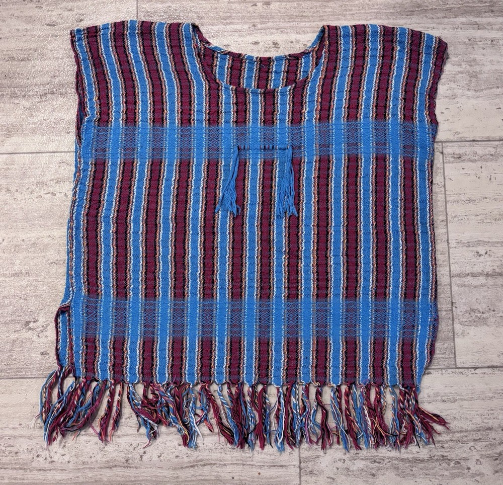 Handwoven Mexican Frayed Blouse Unbranded Cotton One Size Red Blue