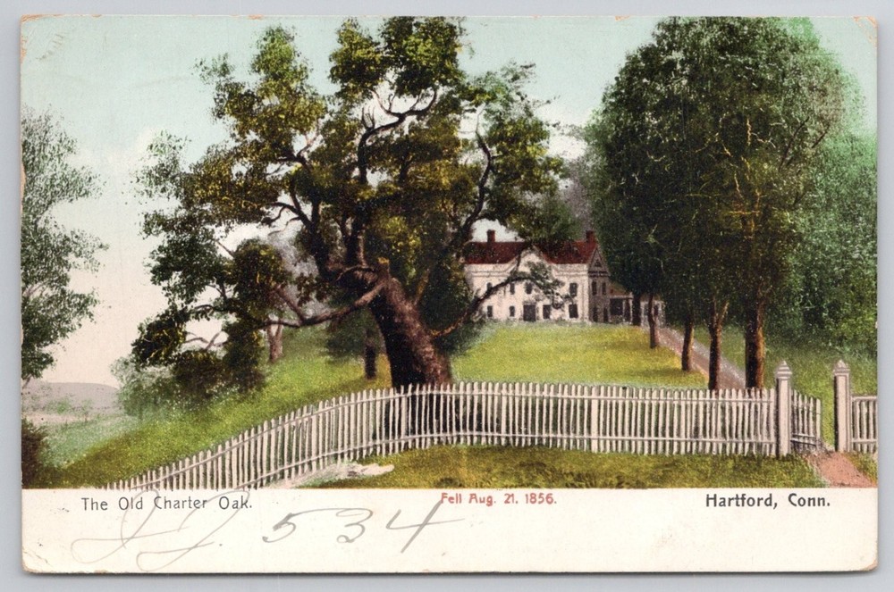 Old Charter Oak Hartford CT Postcard Wyllys Mansion 1908 Postmark
