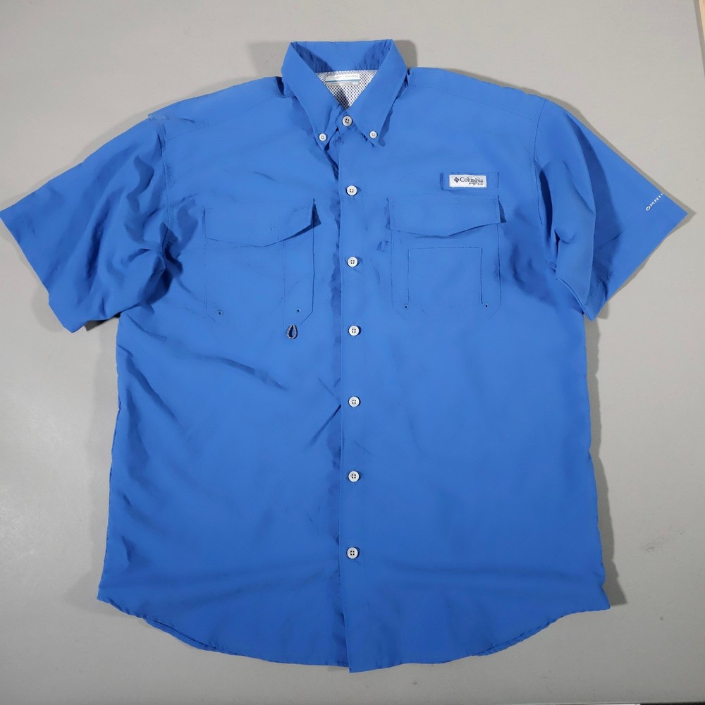 Columbia PFG Fishing Shirt Mens Medium Blue Short Sleeve Tamiami II Omni-Shade