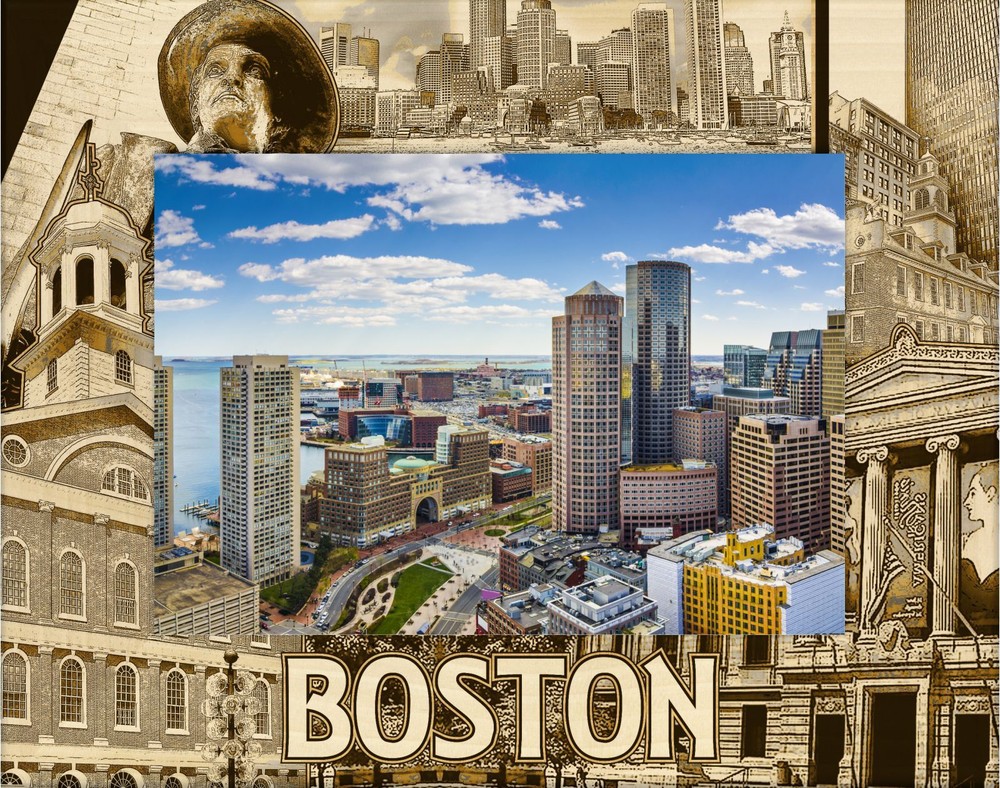 Boston Massachusetts Laser Engraved Wood Picture Frame Landscape (4 x 6)