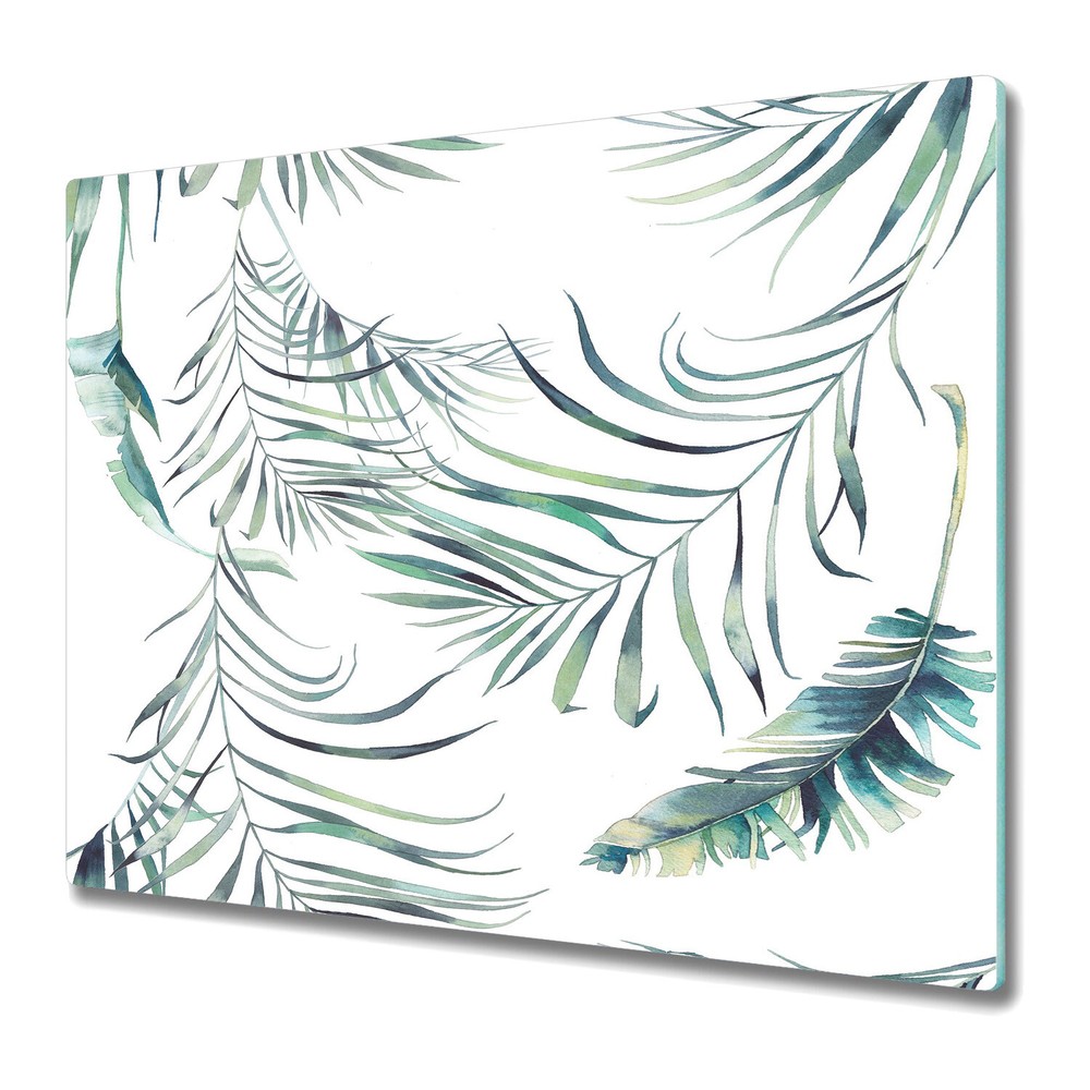Serving Chopping Board Glass Cover Light leaves Leaf Watercolour 60x52