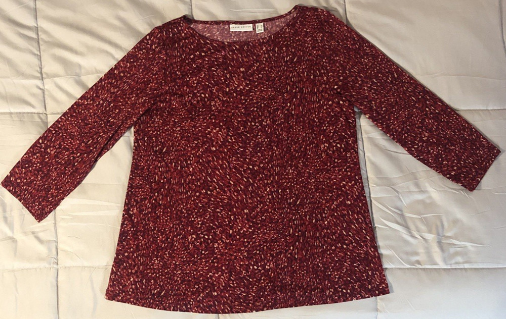 Susan Graver 3/4 Sleeve Tunic Top Stretch Red Abstract Print Size Medium