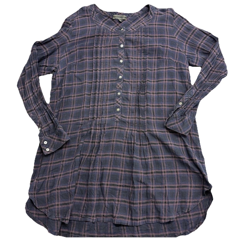Peruvian Connection Button Down Artists Tunic XL Purple Plaid