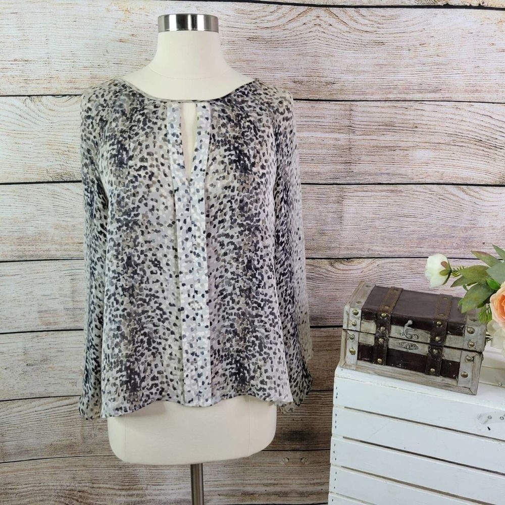 Parker Womens 100% Silk Georgette Abstract Keyhole Top Size XS