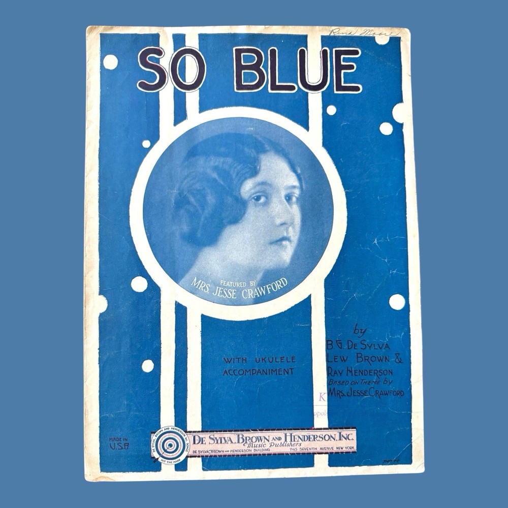 So Blue Sheet Music Mrs Jesse Crawford De Sylva Brown Henderson Ukulele Lady