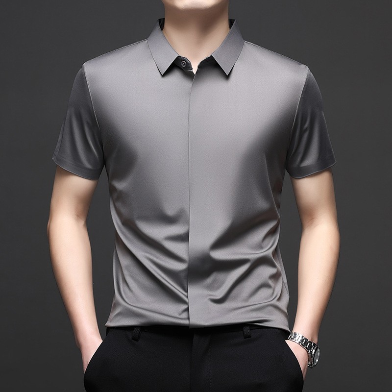 Mulberry Silk Mens Short-sleeved Shirt Stretch Business Casual Workwear Tops New