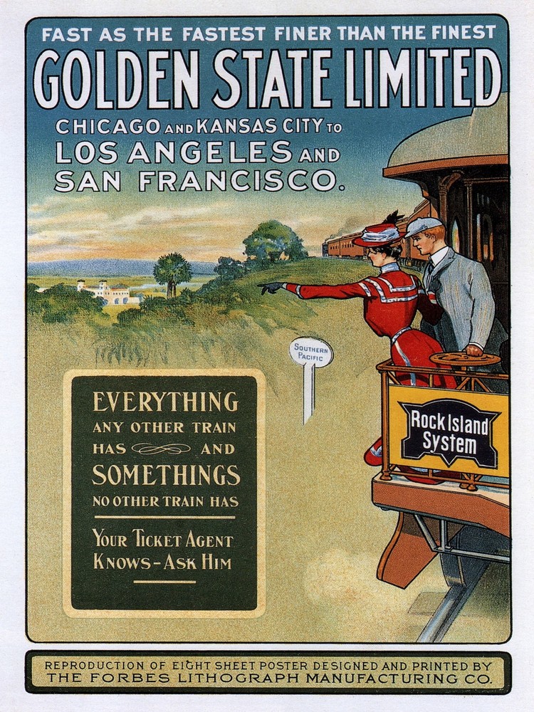 3588.Golden state lithograph los angeles chicago POSTER.Home School art decor