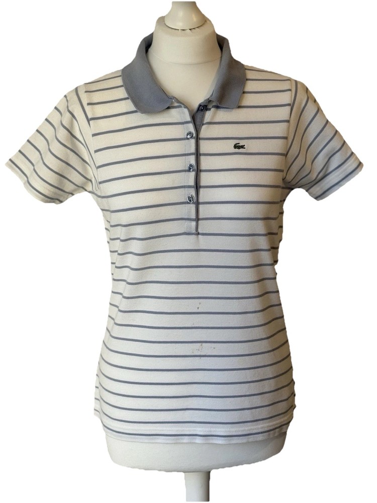 Lacoste Women’s Striped Polo Shirt White & Light Blue Size 46 (UK 14 / L) | 1-17
