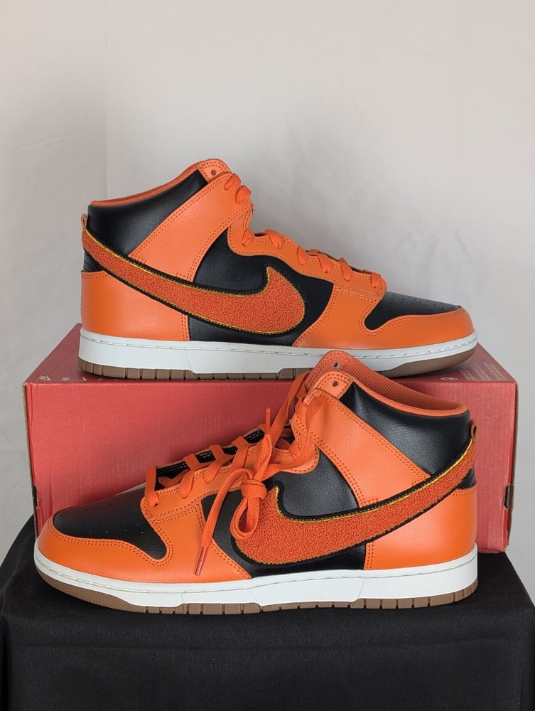 Size 13 - Nike Dunk High Chenille Swoosh - Safety Orange - DR8805-002