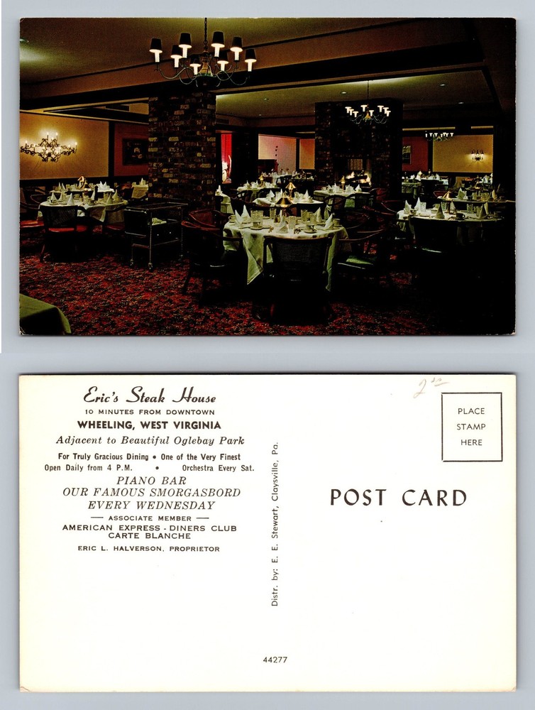 Wheeling, WV-West Virginia, Eric's Steak House Dining Vintage Postcard